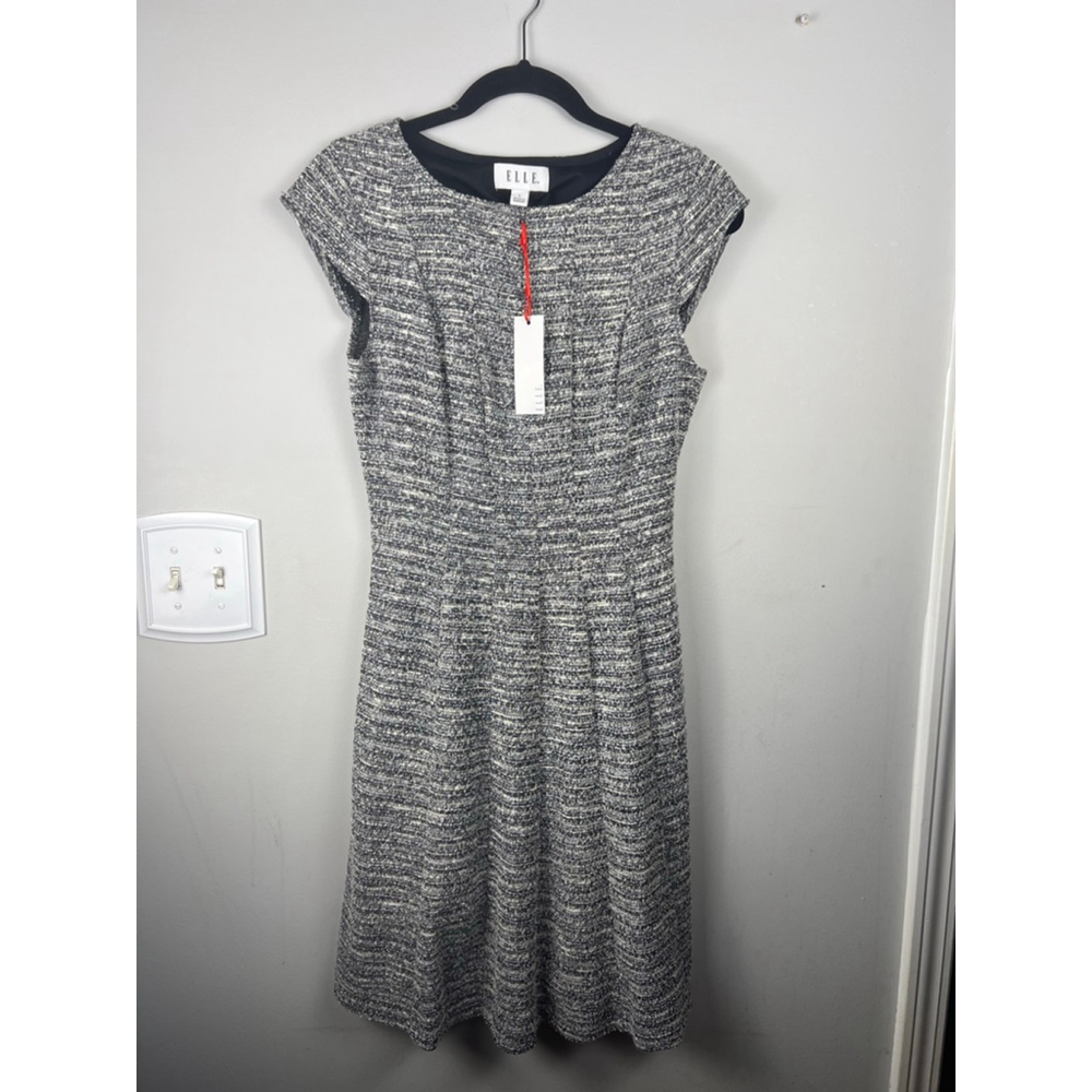 ELLE Tweed Fit & Flare Dress – Black/White – NWT – Size Small
